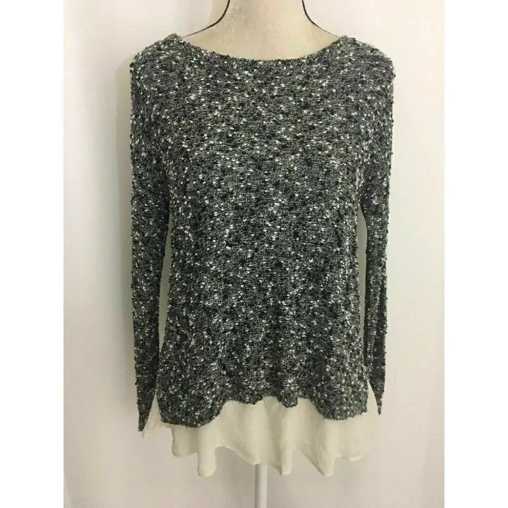 Club Monaco Womens Black White Long Sleeve Sweater
